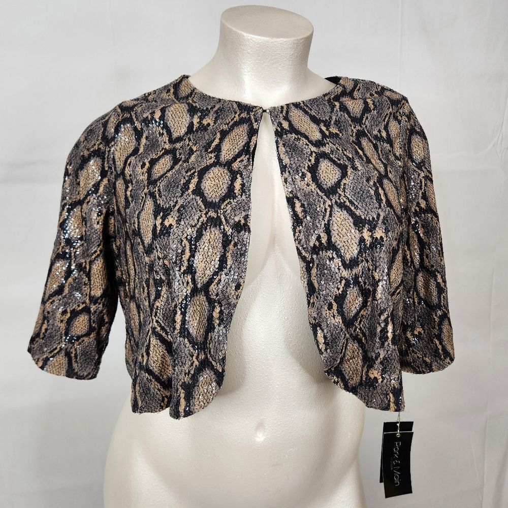 3/$25 NWT Park & Main Sequin Faux Snakeskin Bolero Evening Shrug Jacket Sz 1X